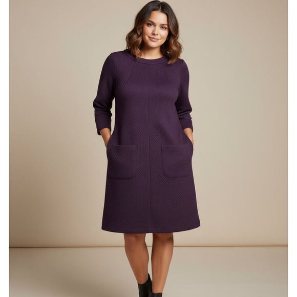 Boden Dresses & Skirts - Boden Texture Mid Length Black Dress Pockets 3/4 Sleeves Y2K Classic Corpcore 2P